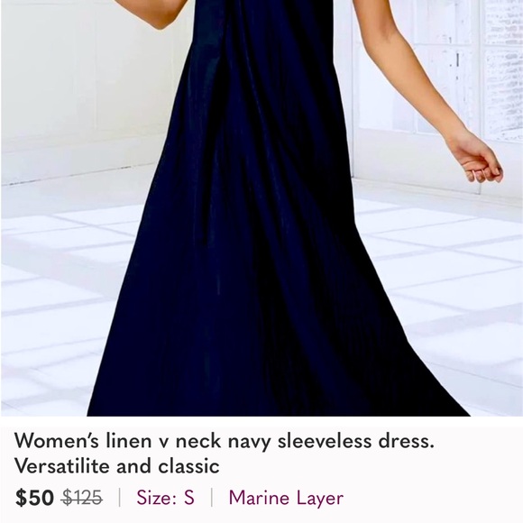 Women’s linen v neck navy sleeveless dress. Versatilite and classic - Picture 7 of 7